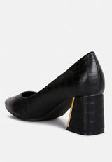 Emersyn Croc Block Heel Pump Shoes from London Rag International