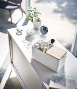 Makeup Organizer with Mirror - Steel + Wood from Yamazaki Home