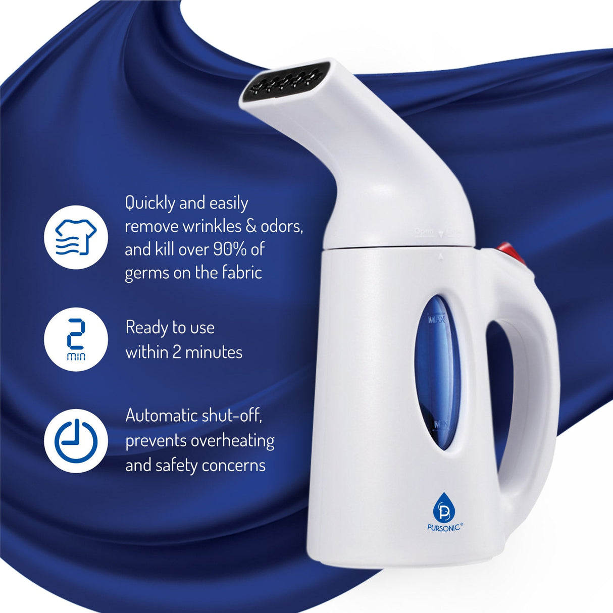 Pursonic 130ml Handheld Fabric Fast Heat-up Powerful Travel Clothes CS180 Portable Garment Steamer from Pursonic