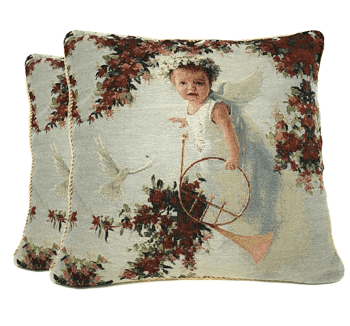 Tache Cupid's Horn Antique Rose Bird Dove Woven Tapestry Throw Pillow Cover (16375) from Tache Home Fashion