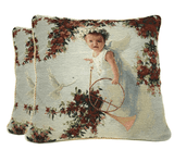 Tache Cupid's Horn Antique Rose Bird Dove Woven Tapestry Throw Pillow Cover (16375) from Tache Home Fashion