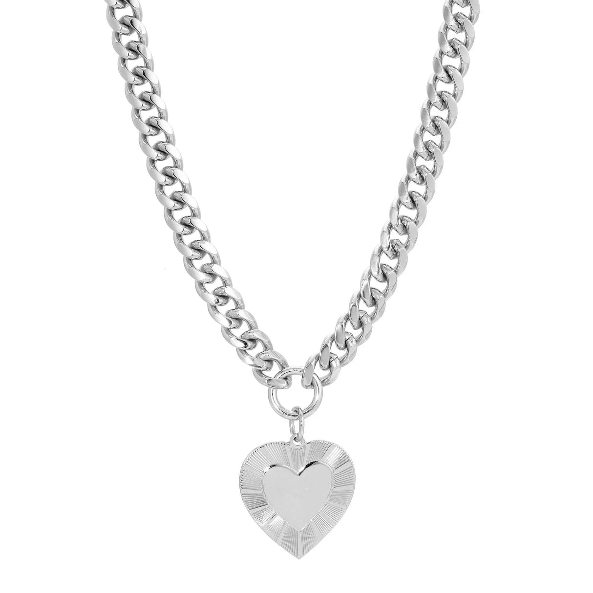 Curb Chain & Heart Pendant Necklace from eklexic