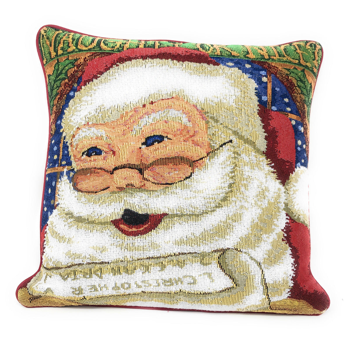 DaDa Bedding Naughty or Nice Santa Claus Christmas Woven Tapestry Throw Pillow Cover - 16" x 16" from DaDalogy Bedding Collection