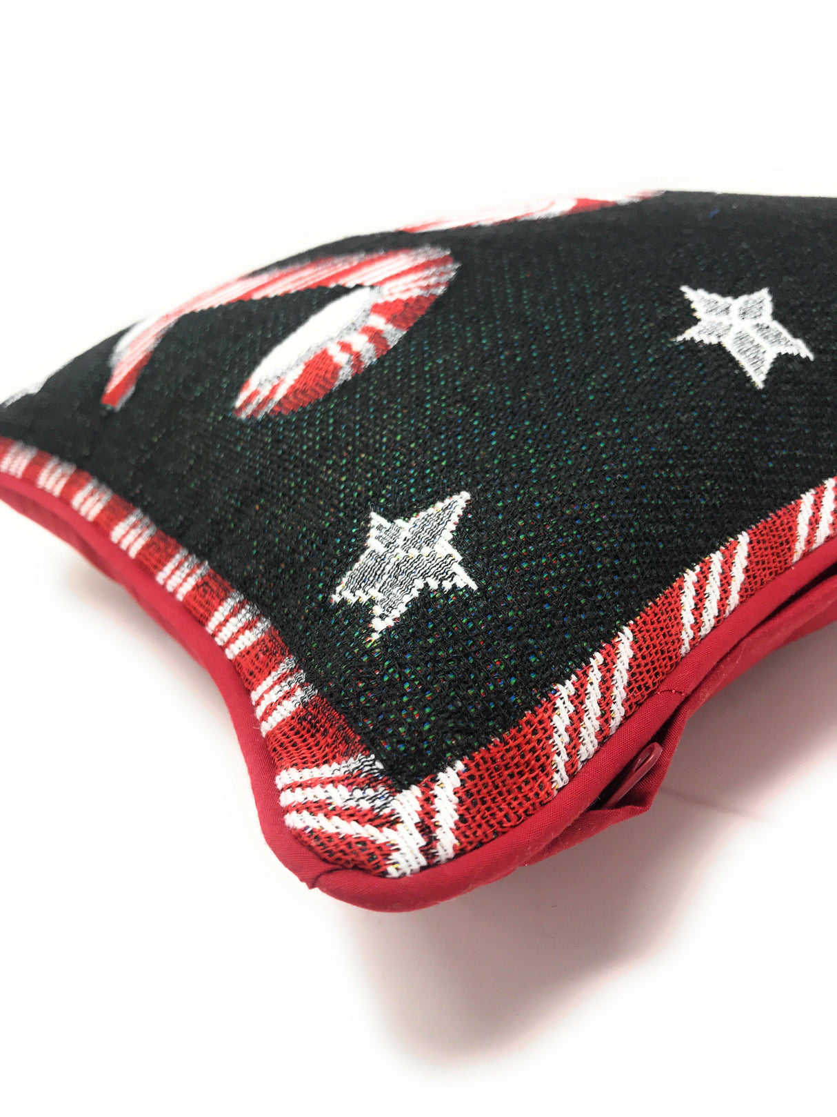 DaDa Bedding Peppermint Joy Stars Red Black Tapestry Throw Pillow Cover - 16” x 16” (12904) from DaDalogy Bedding Collection