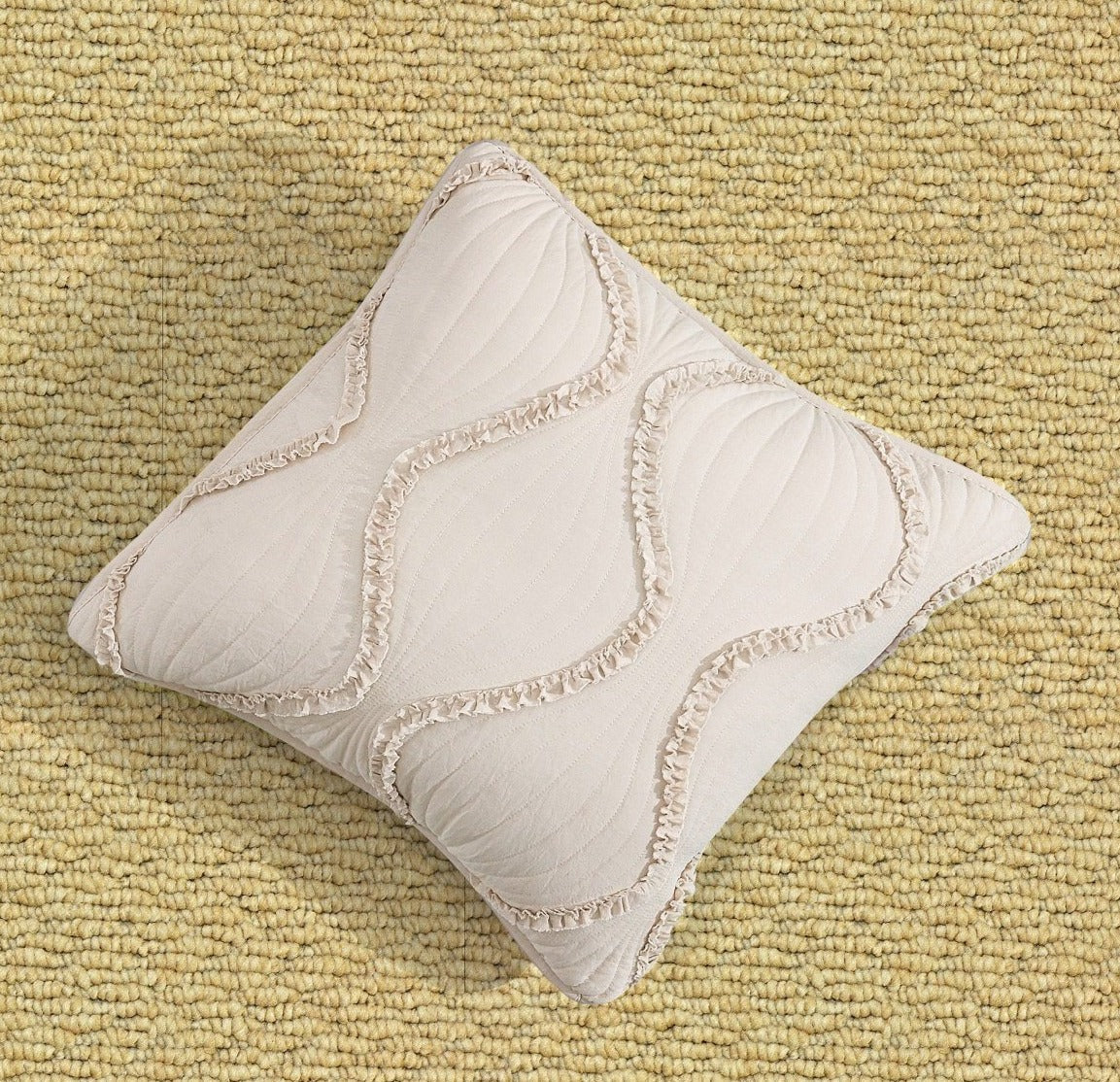 DaDa Bedding Set of 2 Charming Country Tufted Ivory Tan Ruffles Throw Pillow Covers - 18" x 18" (JHW873) from DaDalogy Bedding Collection