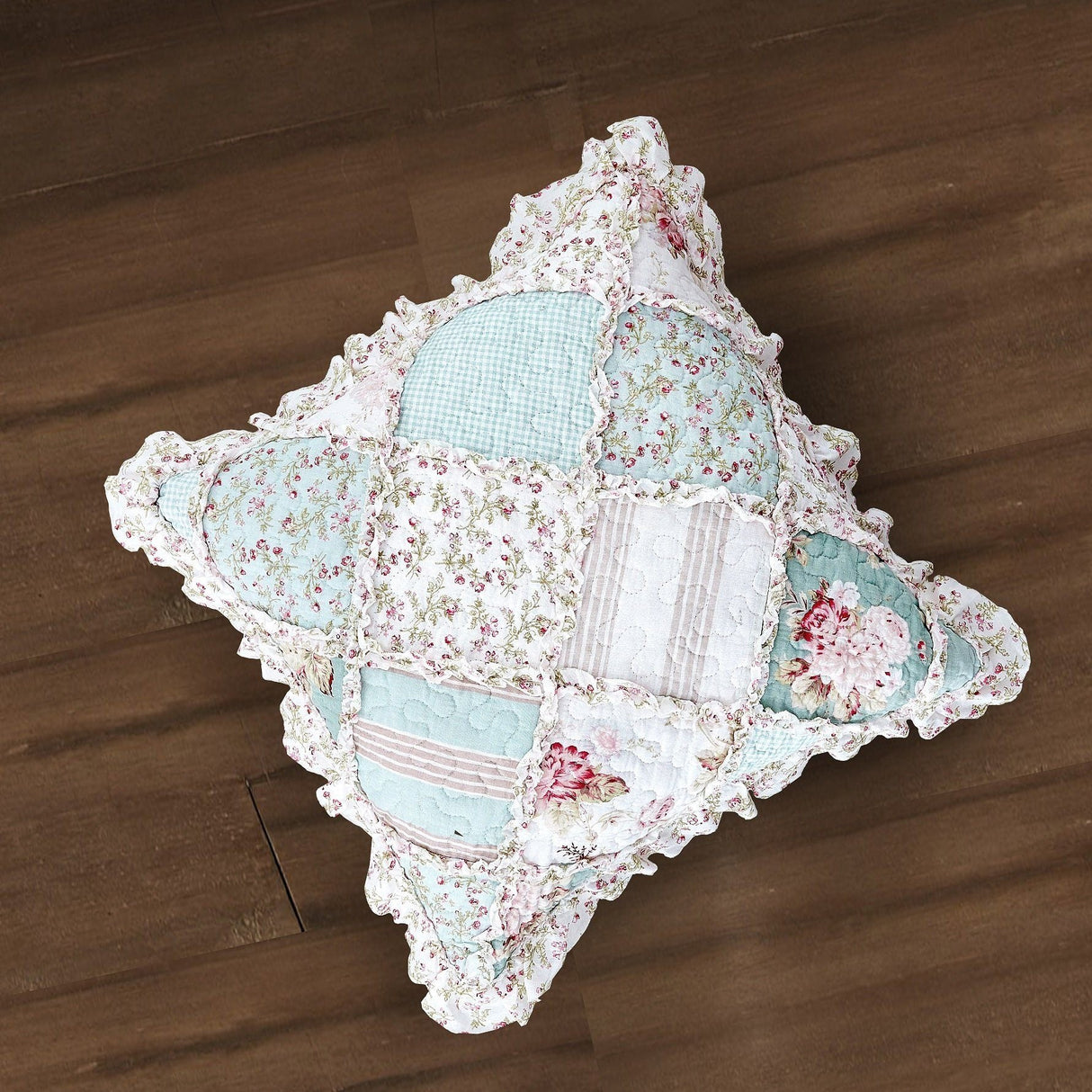 DaDa Bedding Set of 2-Pieces Hint of Mint Floral Patchwork Throw Pillow Covers, 18" x 18" (JHW3036) from DaDalogy Bedding Collection