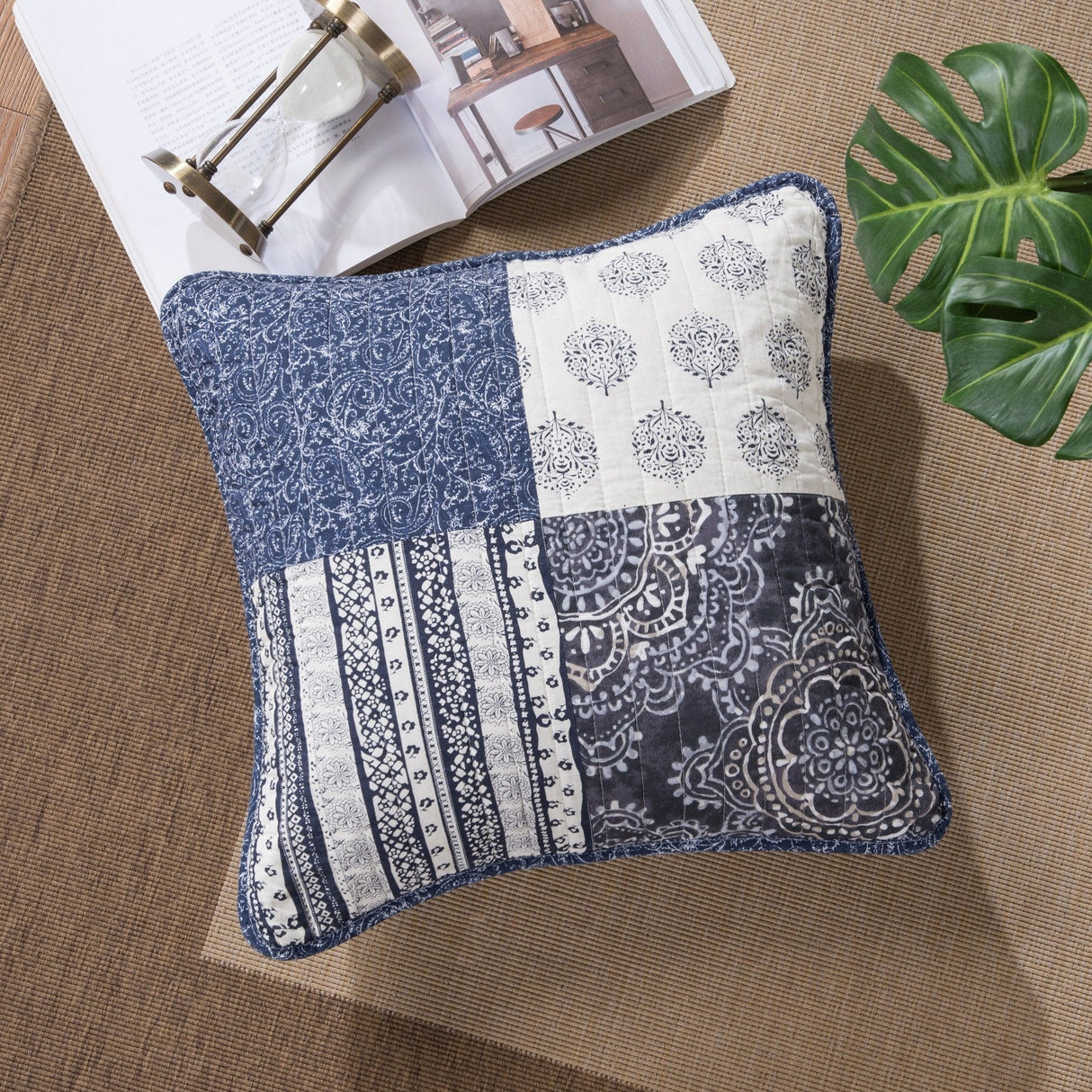 DaDa Bedding Set of 2-Pieces Bohemian Denim Blue Elegance Throw Pillow Covers - 18” x 18" (JHW660) from DaDalogy Bedding Collection