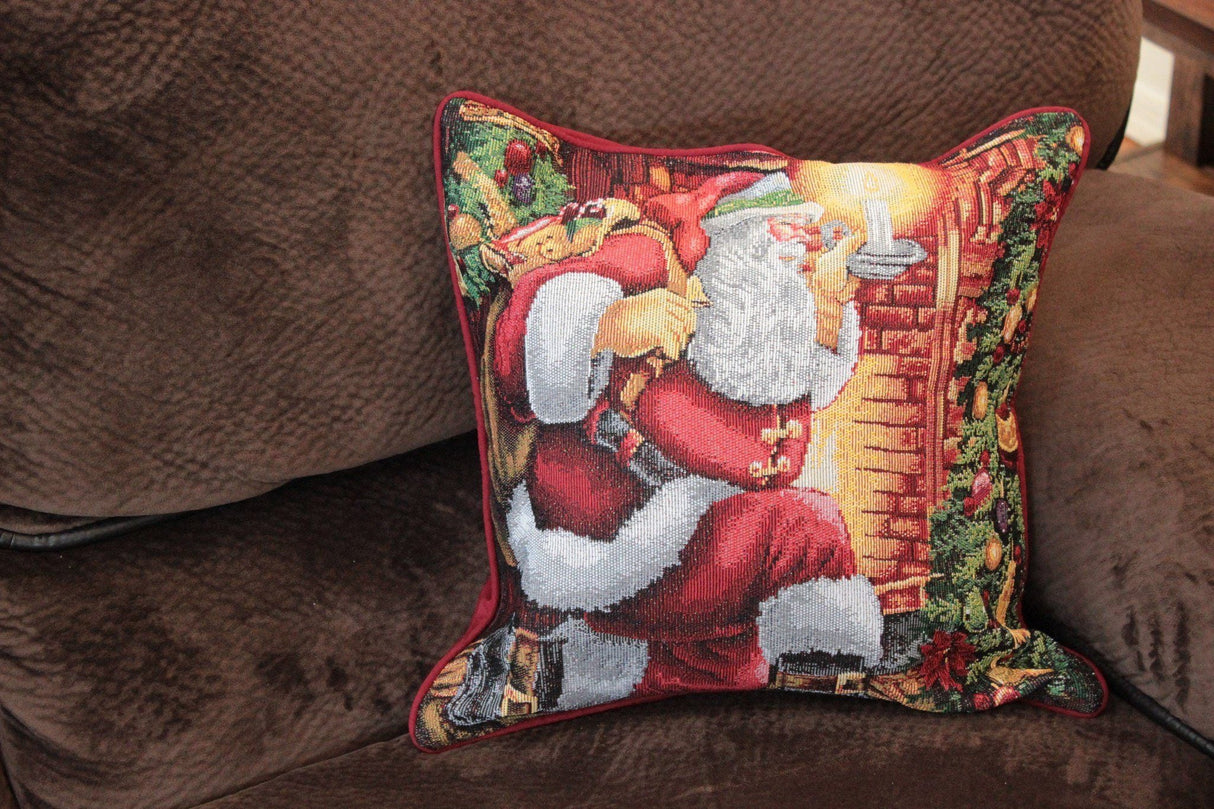 Tache Festive Santa Down the Chimney Tapestry Throw Pillow Cover (DB11533CC) from Tache Home Fashion