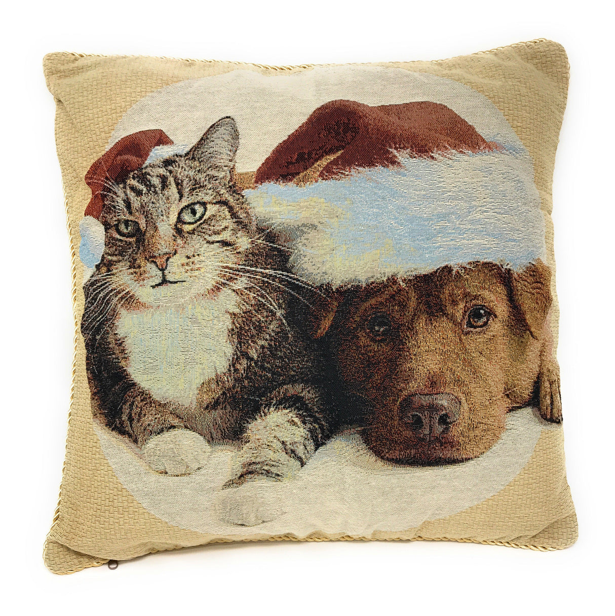 Tache Best Friend Pets Dog and Cat Christmas Tapestry Woven Throw Pillow Cover (16461) from Tache Home Fashion