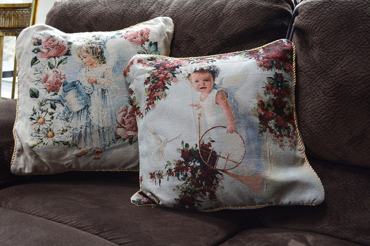 Tache Cupid's Horn Antique Rose Bird Dove Woven Tapestry Throw Pillow Cover (16375) from Tache Home Fashion