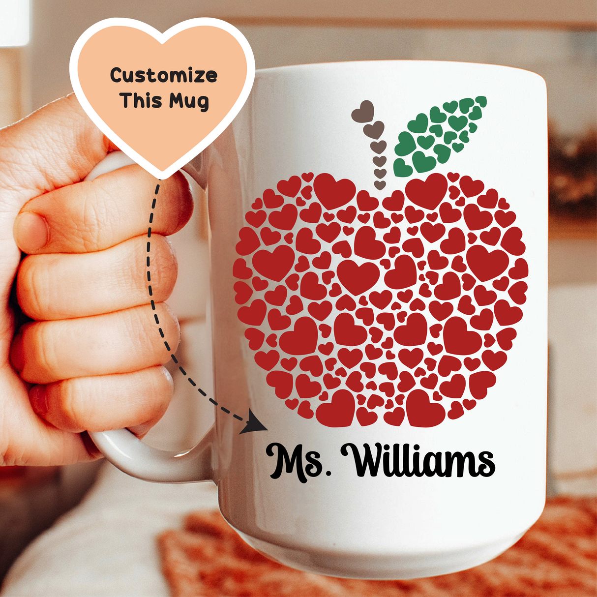 Custom Apple Teacher Mug from Peachy Sunday