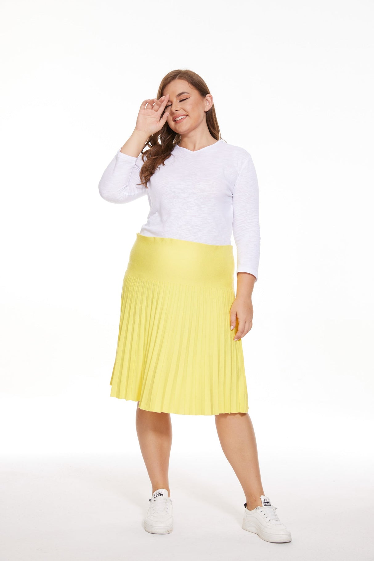 MM PURPLE LABEL - CANARY YELLOW PLEATED (PLUS SIZE) From Mia Mod
