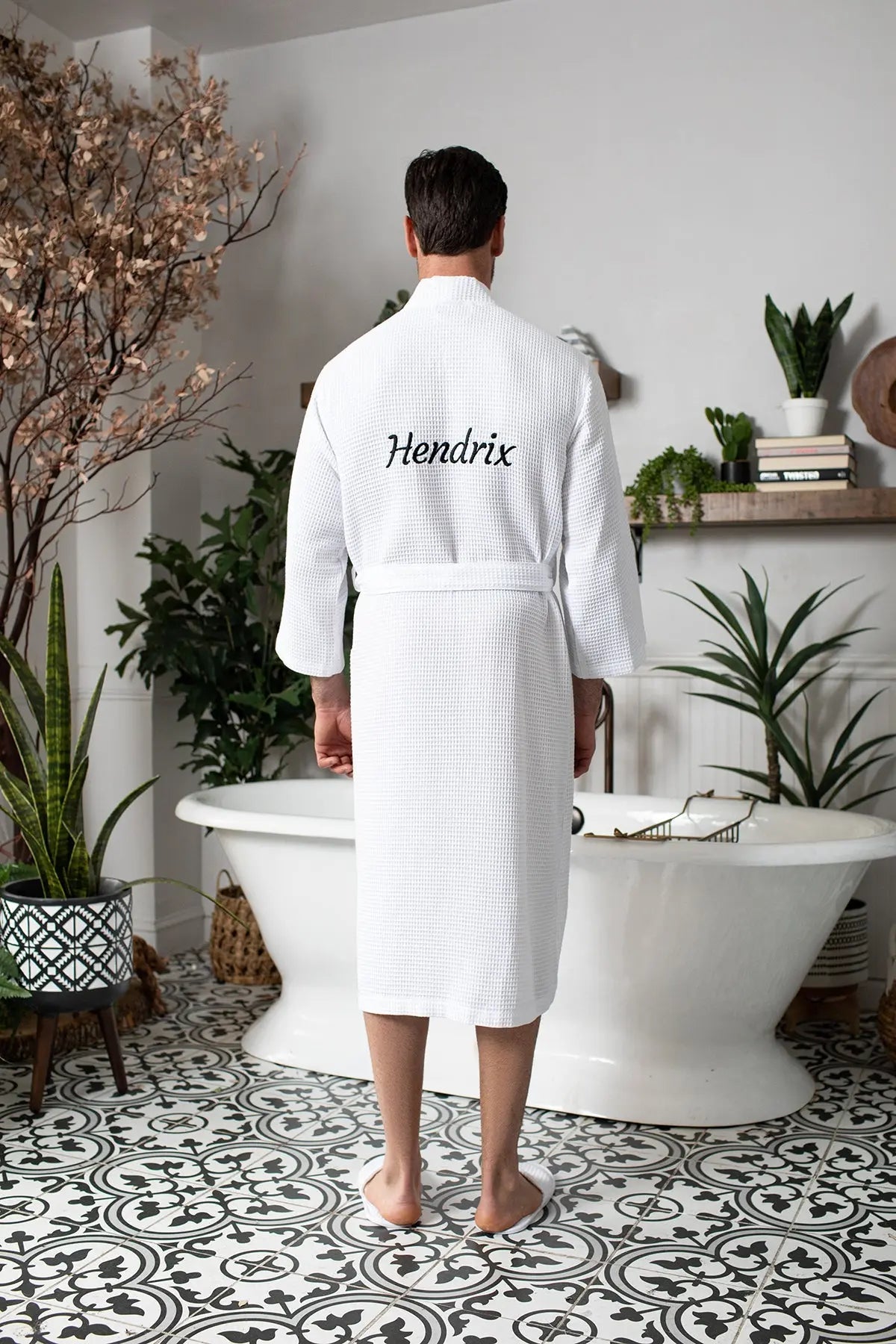 Waffle Kimono Spa Bathrobe for Men -  Absorbent, Lightweight From Lotus Linen