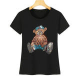 Cute Bear Cotton T-Shirt - Rhinestone Cartoon Top for Women From Kawaii Stop