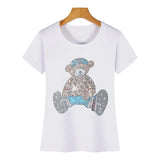 Cute Bear Cotton T-Shirt - Rhinestone Cartoon Top for Women From Kawaii Stop