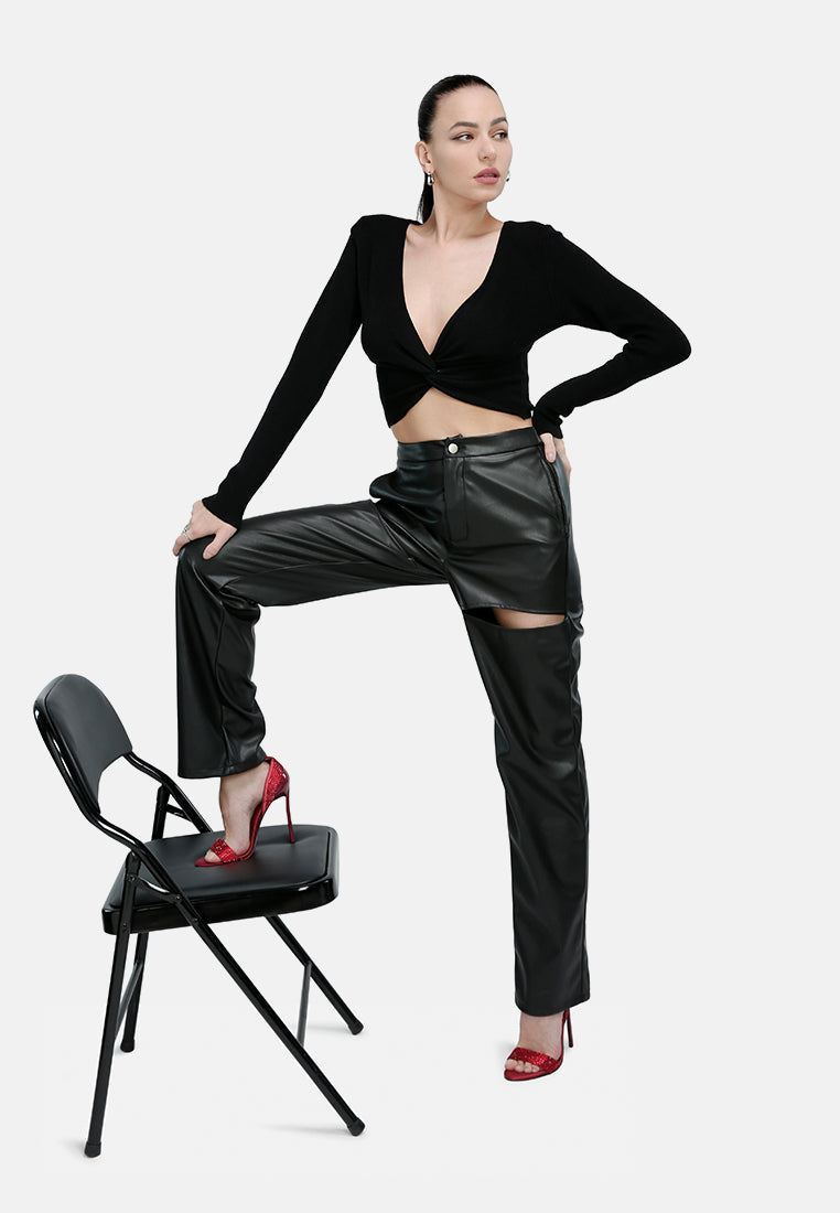 Cut Out Faux Leather Pants from London Rag International