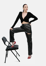 Cut Out Faux Leather Pants from London Rag International