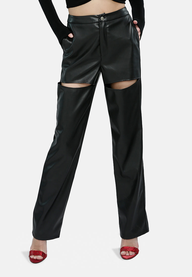 Cut Out Faux Leather Pants from London Rag International