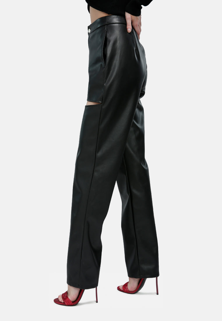 Cut Out Faux Leather Pants from London Rag International