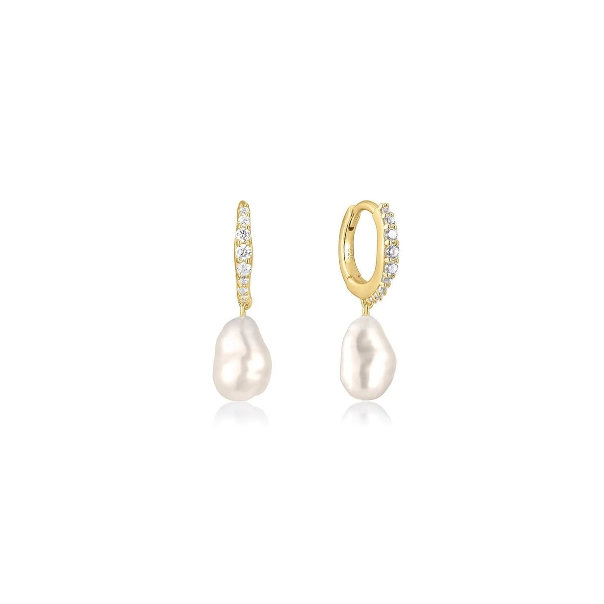 CZ Huggie Hoops With Pearl Drop from eklexic