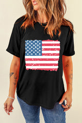 Black Frayed American Flag Printed Crewneck T Shirt from MsDressly
