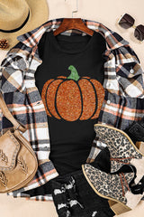 Black Glittering Pumpkin Graphic Halloween T Shirt from MsDressly