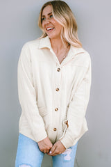 Beige Button-Up Stitching Pocket Raw Hem Shacket from MsDressly