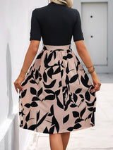 Perfee Tied Printed Mock Neck Short Sleeve Dress from Enfance-Heureuse