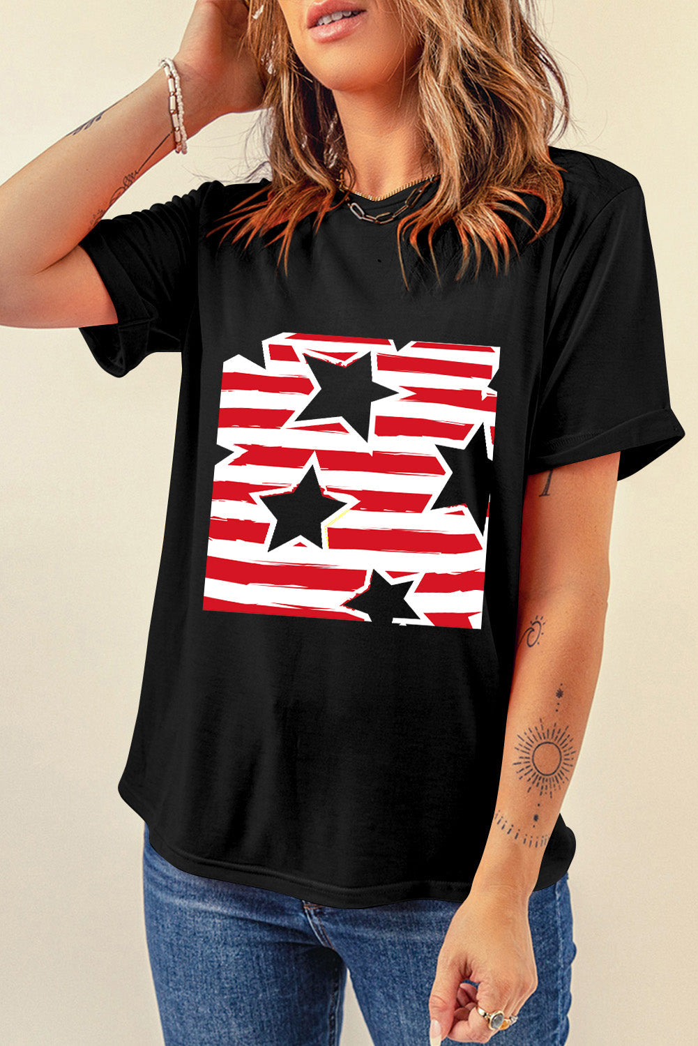 Black Independence Star Stripes Flag T-Shirts from MsDressly