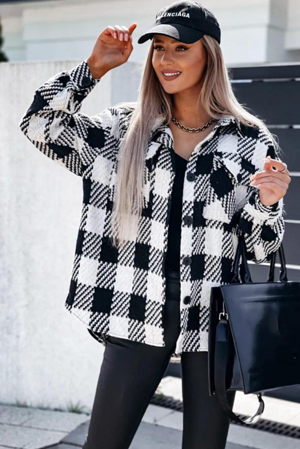 Black and White Plaid Jacket from MsDressly