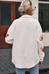 Beige Bubble Gum Texture Sequined Rugby Football Shacket from MsDressly