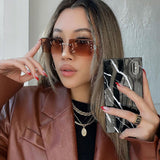Luxe 90s Inspired Full Rimless Metal Accent Medium Square Sunglasses D108 from zeroUV