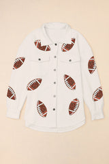 Beige Bubble Gum Texture Sequined Rugby Football Shacket from MsDressly