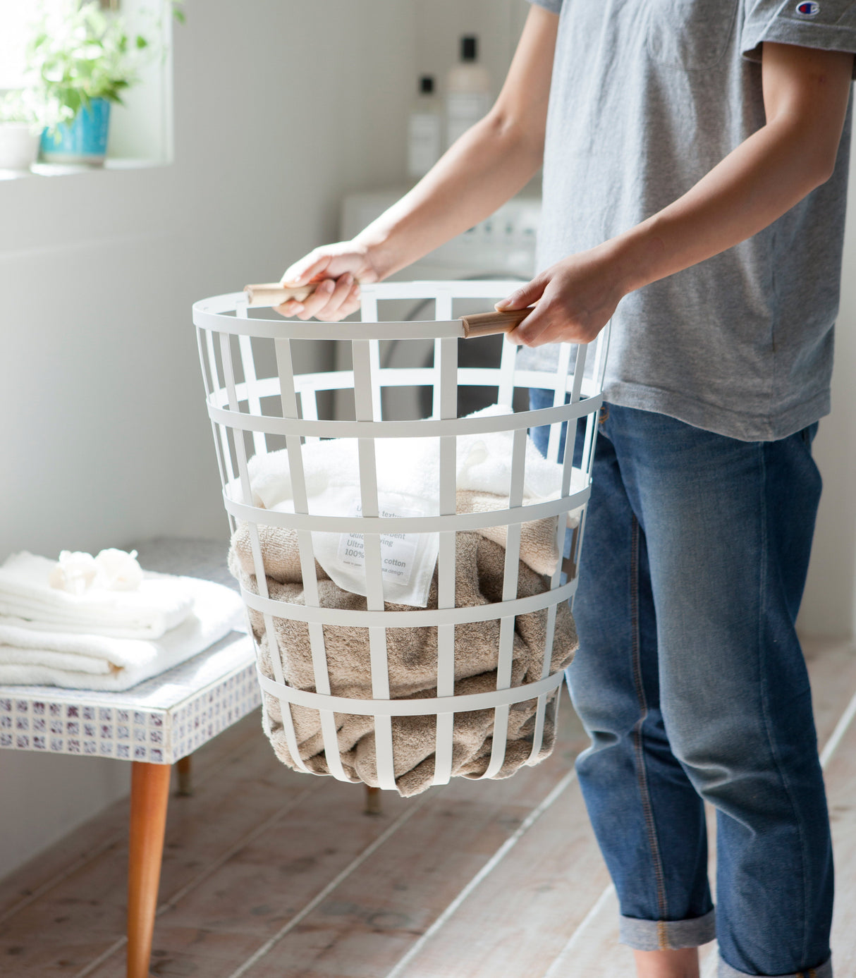 Wire Basket (18" H)  - Steel + Wood from Yamazaki Home