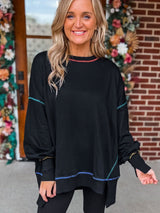 Black Oversized Split Stitch Sweatshirt from MsDressly