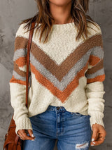 Beige Chevron Stripe Drop Shoulder Knit Pullover from MsDressly