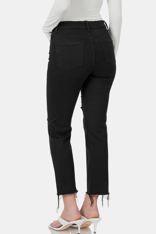 Zenana Distressed Raw Hem Cropped Jeans from Enfance-Heureuse