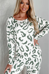 Beige Leopard Animal Print Long Sleeve and Pants Loungewear Set from MsDressly