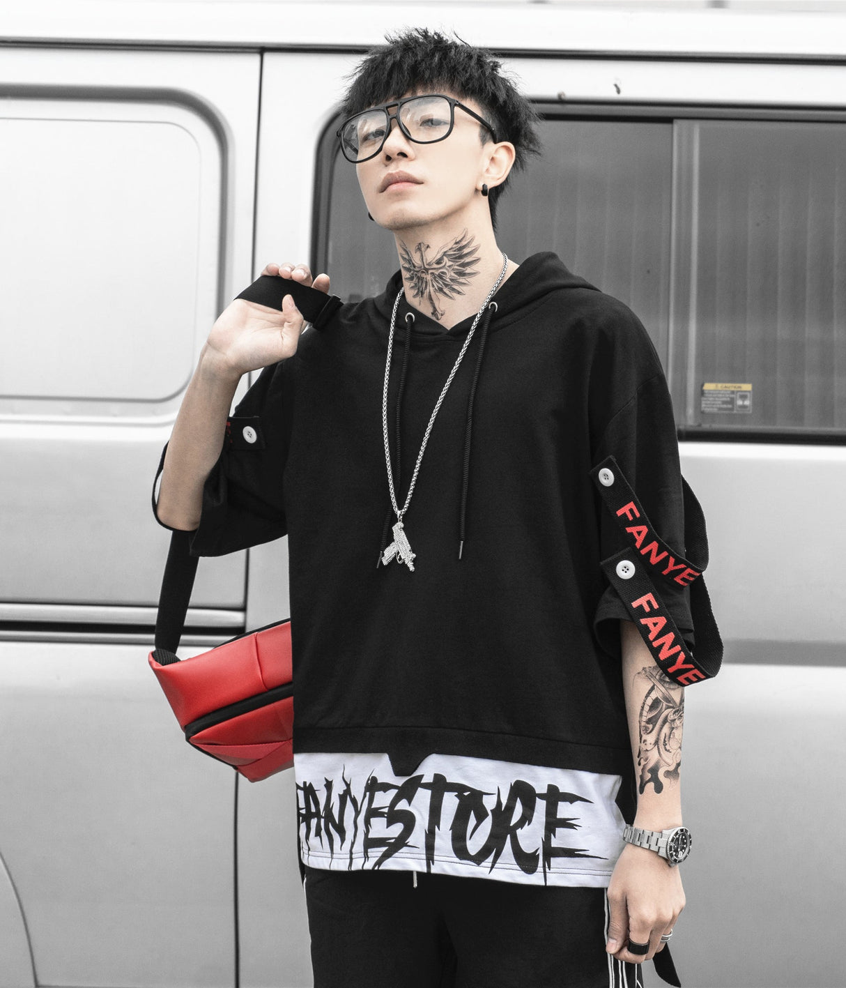 Black Solo Movement Short Sleeves Hoodie from Niepce Inc
