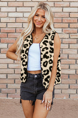 Black Leopard Print Sherpa Vest Coat From MsDressly