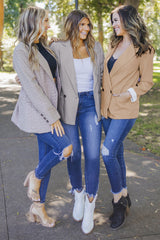 Apricot Buttoned Lapel Collar Blazer with Pocket from MsDressly