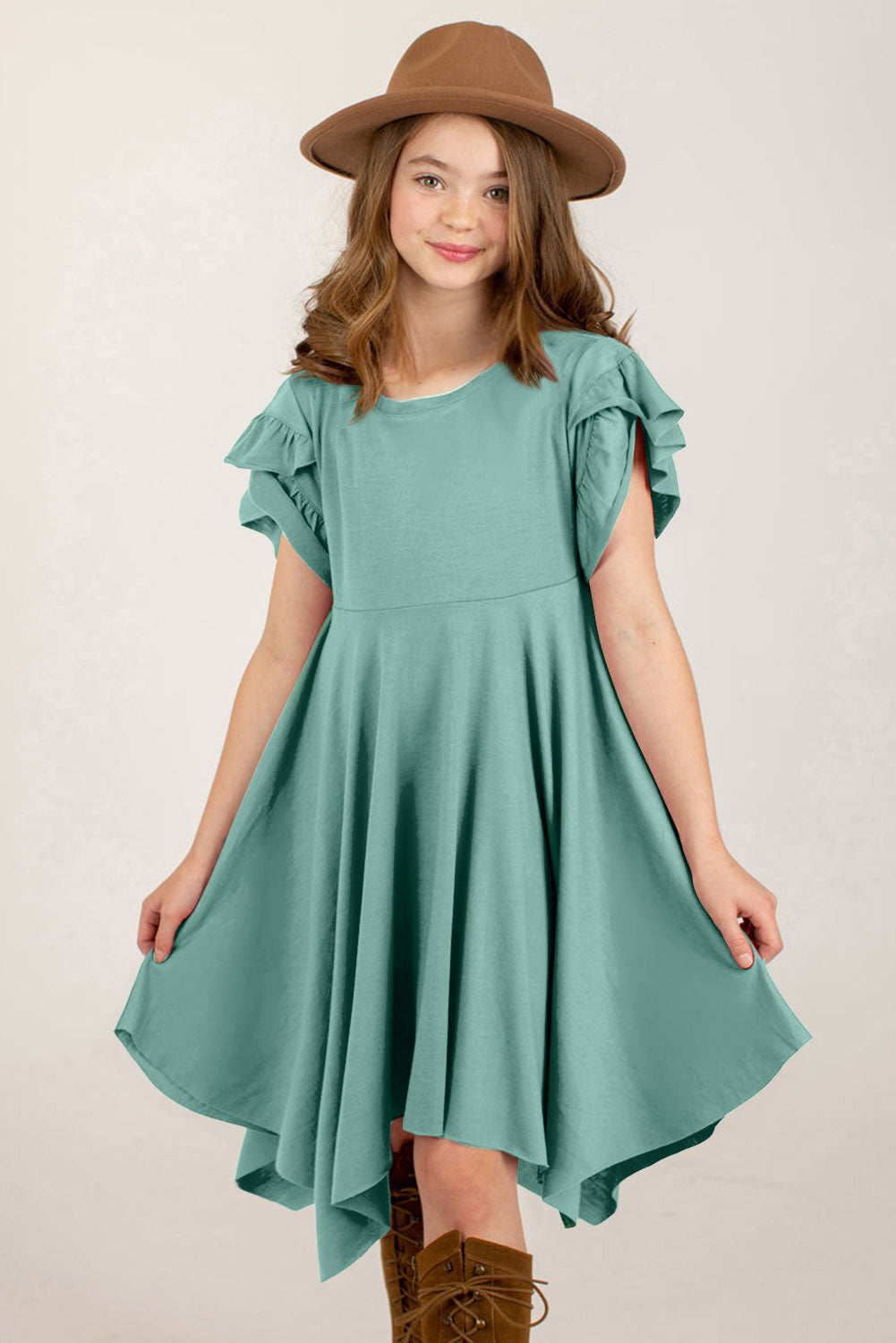 Round Neck Petal Sleeve Dress from Enfance-Heureuse