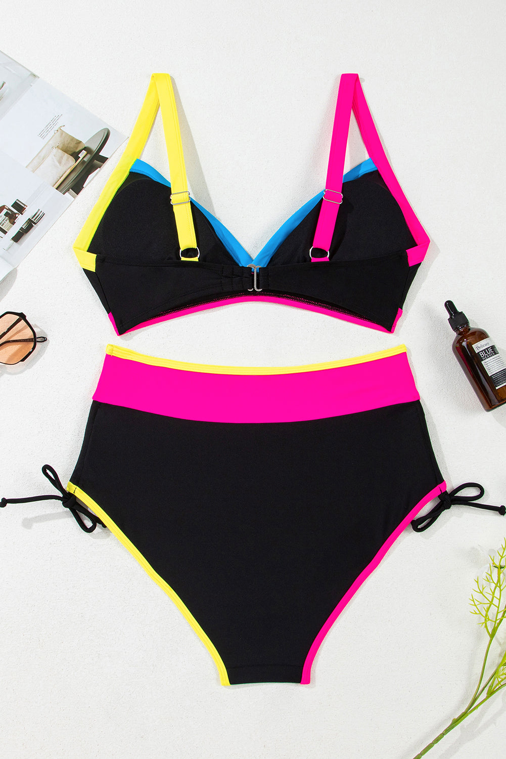 Itzel Drawstring Side V Neck High Waist Bikini Set from Threaded Pear