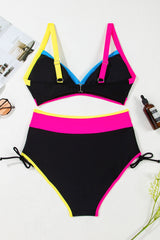 Itzel Drawstring Side V Neck High Waist Bikini Set from Threaded Pear
