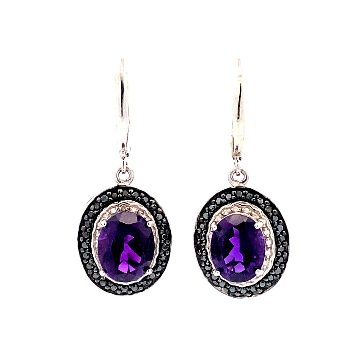 Amethyst Diamond Dangle Earrings .38ct Sterling Silver from Bids.com