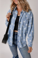 Star Light Wash Raw Hem Denim Jacket from Threaded Pear
