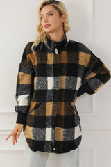 Black Zipper Side Pockets Plaid Overcoat from MsDressly