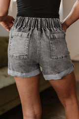 Blaire Zipped Light Wash Cuffed Edge Denim Shorts from Threaded Pear
