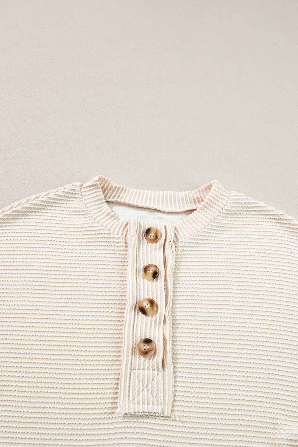 Apricot Corded Texture Lantern Sleeve Buttons Henley Sweatsuit from MsDressly