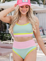 Beau Blue Textured Color Block High Waisted Bikini Ensemble from MsDressly